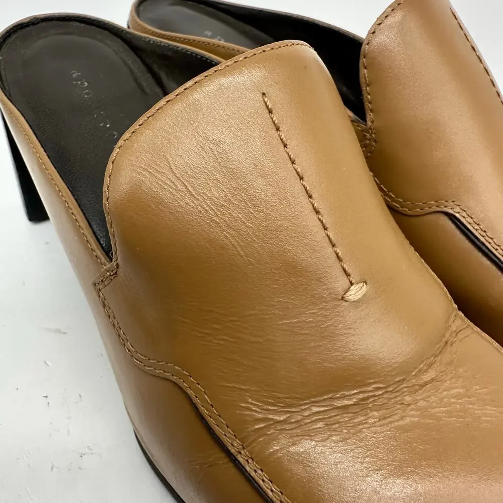 Apostrophe Cognac Block Heel Leather Square Toe Mule Womens Size 7 Y2K Vintage